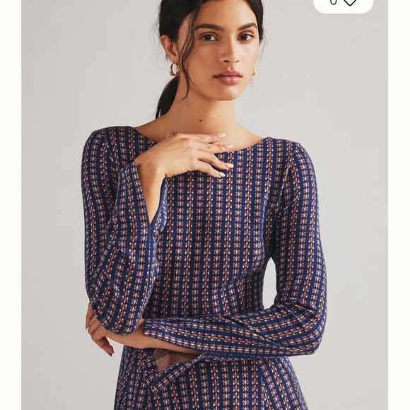 ANTHROPOLOGIE Large Jacquard A-Line Sweater Mini Dress - Picture 2 of 7